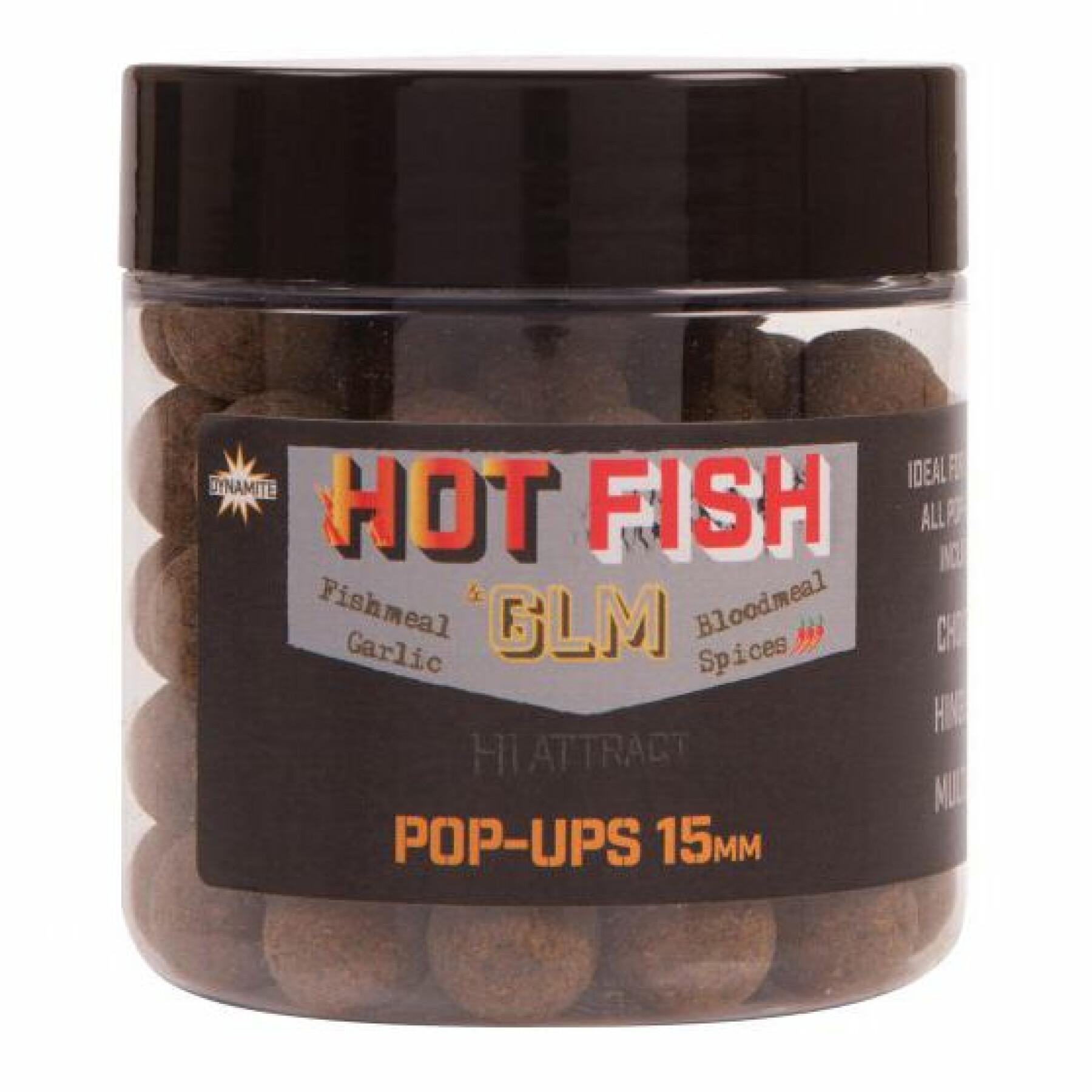 Flytande pop-up boilies. Dynamite Baits Hot fish & glm