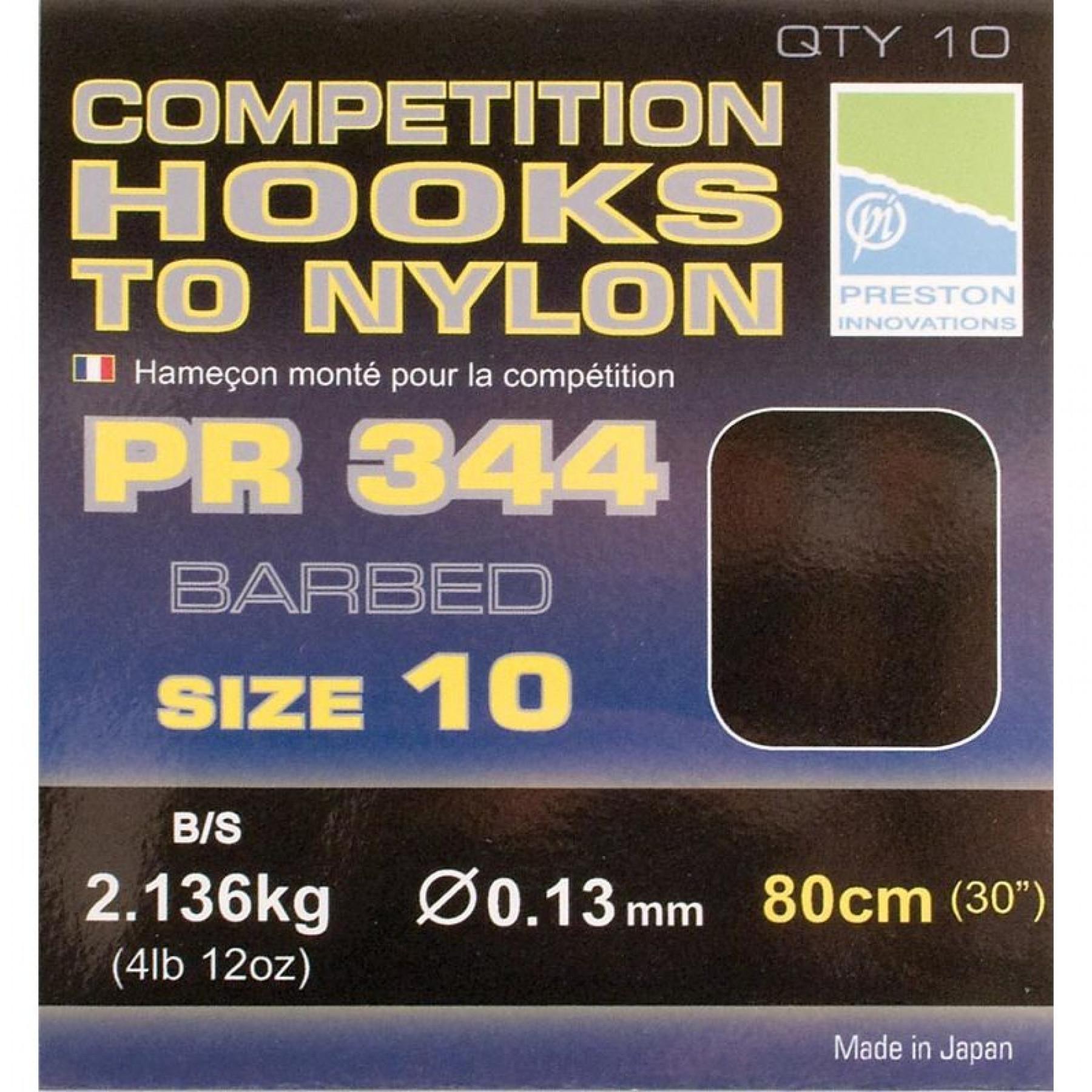 Monterade krokar Preston Competition 344 Hooks To Nylon Size 10